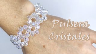 PULSERA DE CRISTALES CÍRCULOS EN ZIG ZAG. Curso de bisutería con cristales