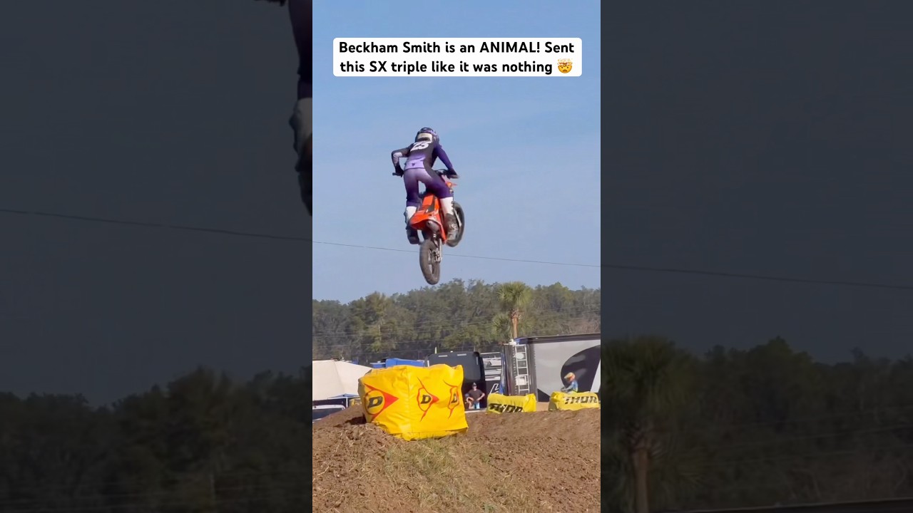 65cc Rider Sends MASSIVE SX Triple! #dirtbike#motocross#racing#kid#fyp#iphone#viral#bike#rider#race