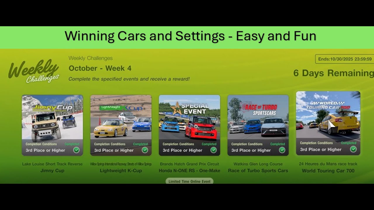 Winning Cars and Settings for Weekly Challenge GT7