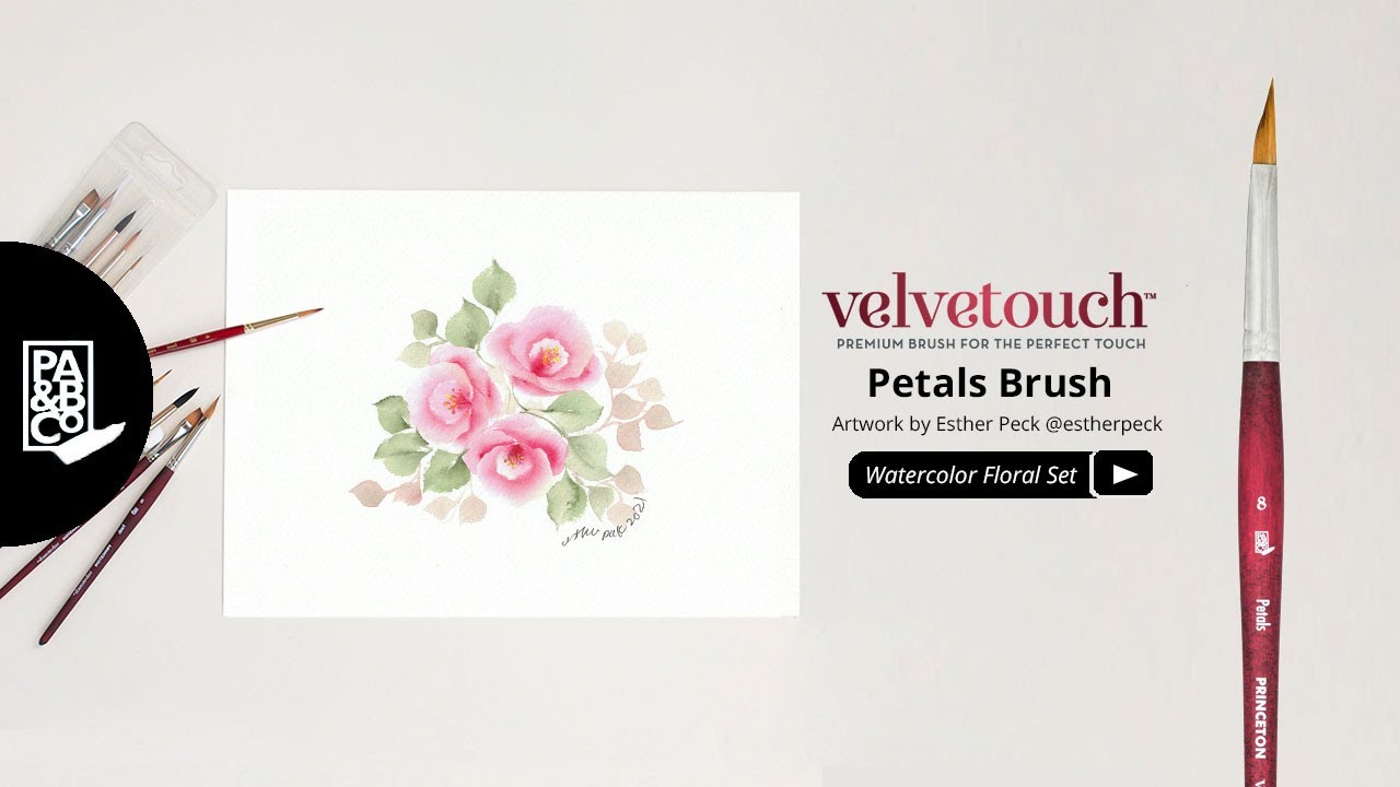  Princeton Artist Brush Co. Watercolor Floral Set - 5pc Short  Handle Selection of Synthetic Watercolor Brushes - Petals Angle Shader and  3 Round Watercolor Paint Brushes for Floral Painting Techniques