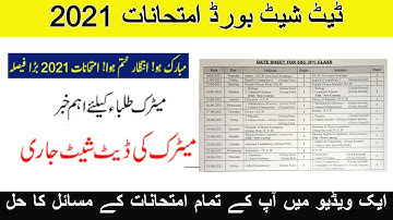 Matric Class Date Sheet 2021, 10th Class Date Sheet 2021, 9th Class Date Sheet 2021 Board Exams 2021