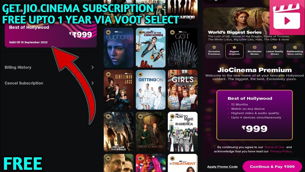 Jio Cinema Subscription free for voot select users Jio Cinema