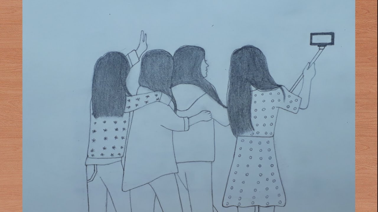 BFF Drawing Easy Step by Step  4 Best Friends Drawing  Pencil Sketch  Drawing  Friendship Day  YouTube