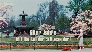 Düsseldorf 50er Jahre color - Mit Dackel durch die Stadt