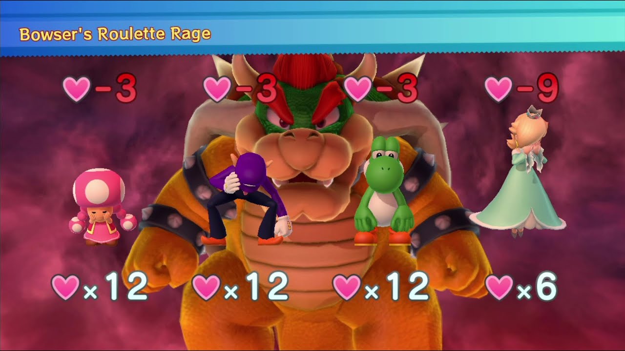 Mario Party 10 (Whimsical Waters) #94 Bowser vs Waluigi - Toad - Peach -  Toadette (player 1) 