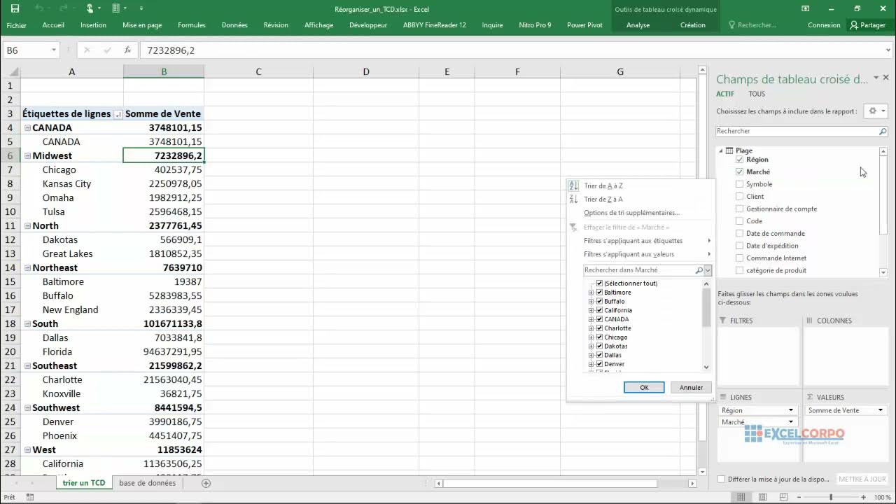 TCD 29: Comment trier un tableau croisé dynamique(1) - YouTube