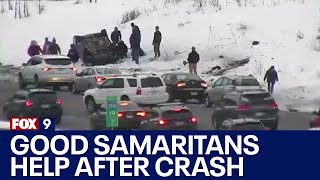 Good Samaritans helps after rollover crash on I35W in Minneapolis