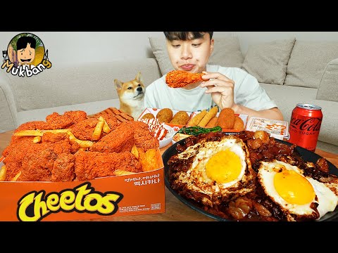 ASMR MUKBANG 직접 만든 치토스 양념 치킨먹방! 치즈스틱 짜파게티 레시피 FRIED CHICKEN AND BLACK BEAN NOODLES EATING SOUND!