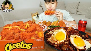 ASMR MUKBANG | CHEETOS Fried Chicken, cheese stick, black bean noodles, Korean Food recipe ! eating