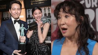 Sandra Oh Celebrates With 'Squid Game' Winners At SAG Awards