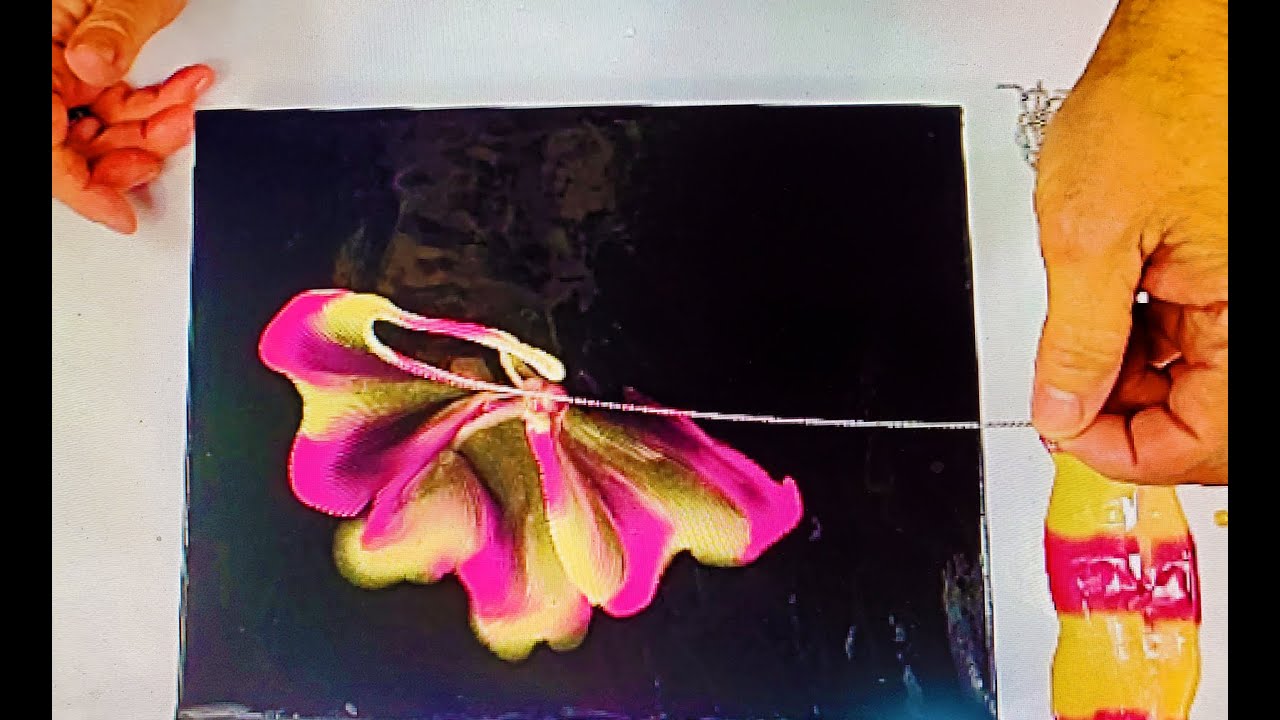 (401) Two Chain Pull Acrylic Flower Paintings! Inspired by Designer