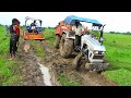 Eicher 380 tractor stuck in mud rescued by sonalika 60 rx trctor