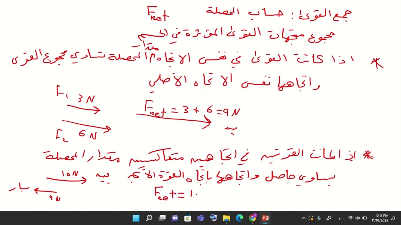 تلخيص درس القوة والحركة من الوحة القوى في بعد واحد