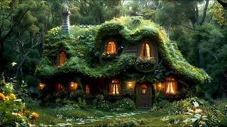 Small House In Green Forest Full Of Flowers  Soft Jazz Music Combined with Soothing Rain Sounds