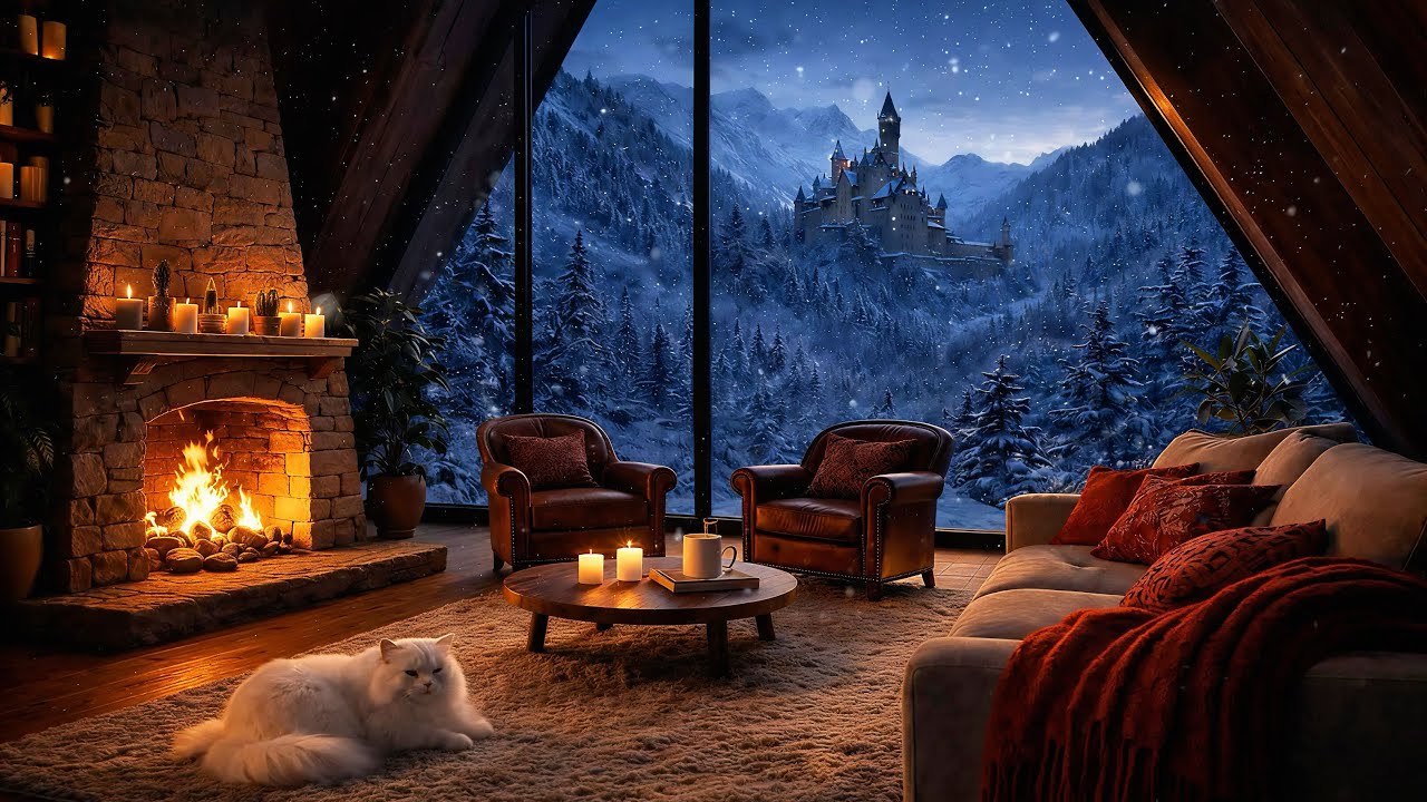 Cozy Winter Castle Ambience ❄️ Soft Contemporary Piano by the Fireplace (Relaxing Study Music)