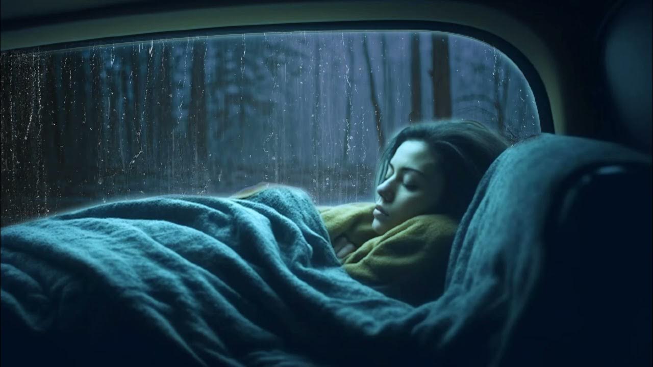 Sleep in car in heavy rain and thunderstorm for rest and sleep car