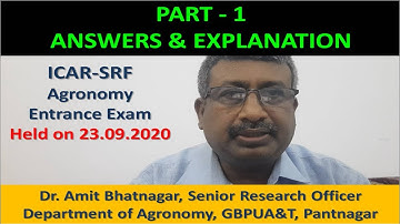 Answers and Explanation of ICAR-SRF Agronomy Entrance Exam 2020 - Part 1