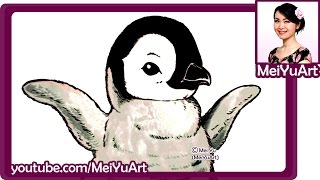 Realistic Art - Super Cute Baby Penguin Drawing - Time Lapse Animal Drawing By Mei Yu - Meiyuart