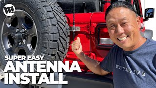 Tailgate Antenna Mount Install and Wiring to Radio Mounted on a Jeep JL Wrangler CB BAR