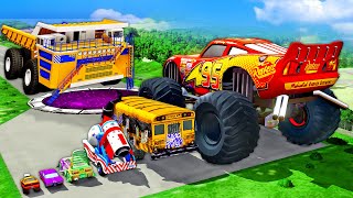 Giant Dump Truck vs Big & Small Pixar Cars! Portal Pit in BeamNG. Drive Battle!