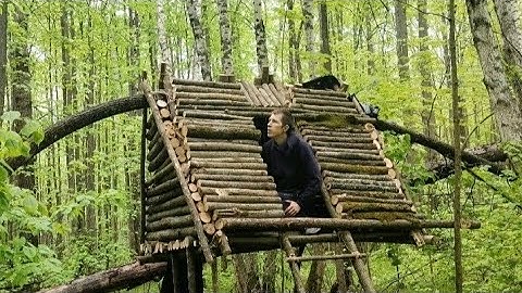 Building a Flying Treehouse Is a Reliable Way to Survive a Wild Boar Den #survival #bushcraft