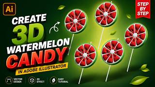 Create 3D Watermelon Candy in Adobe Illustrator 🍉🍬 | Step-by-Step Tutorial