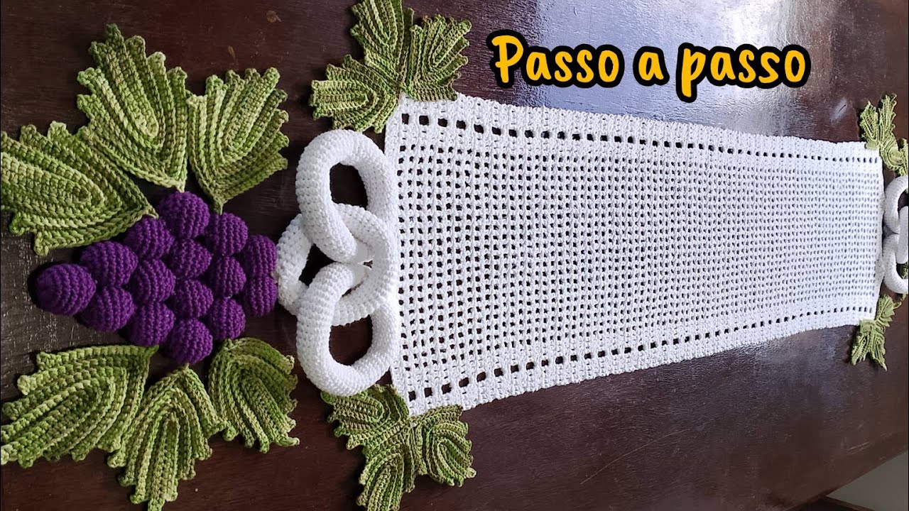 caminho de mesa cacho de uvas em crochê/passo a passo por @crochepuroluxo