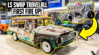 6.0 LS + International Harvester First Start Up!  1963 LS Swapped Travelall Bagged Wagon