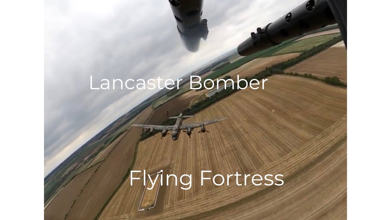 Rear gunner view from a Flying Fortress of a Lancaster Bomber