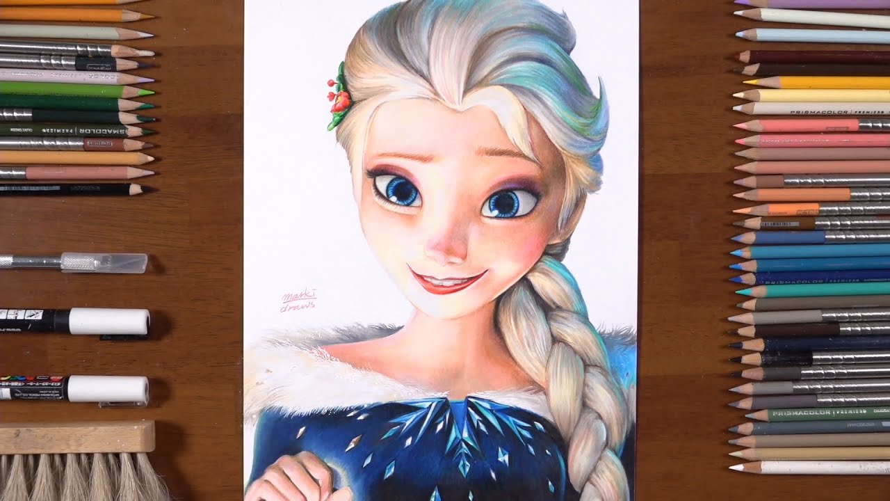Drawing Elsa from Frozen 2 - marki draws, colored pencil - YouTube