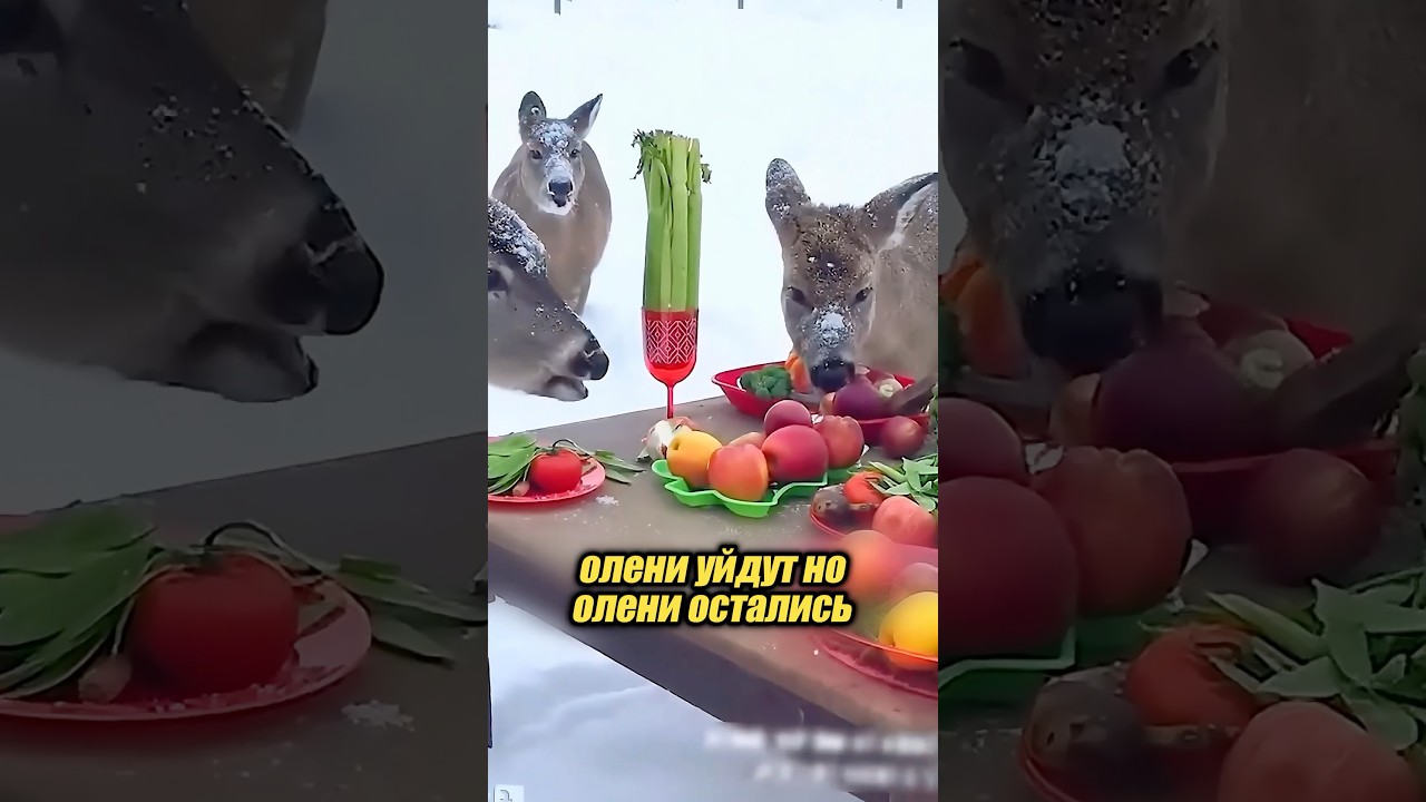 Мужчина устроил пир для оленей зимой 🦌😍