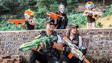 [ Nerf War ] Black Man Nerf Guns Fight Crime RED SATAN Mask Great Battle For Survival 2