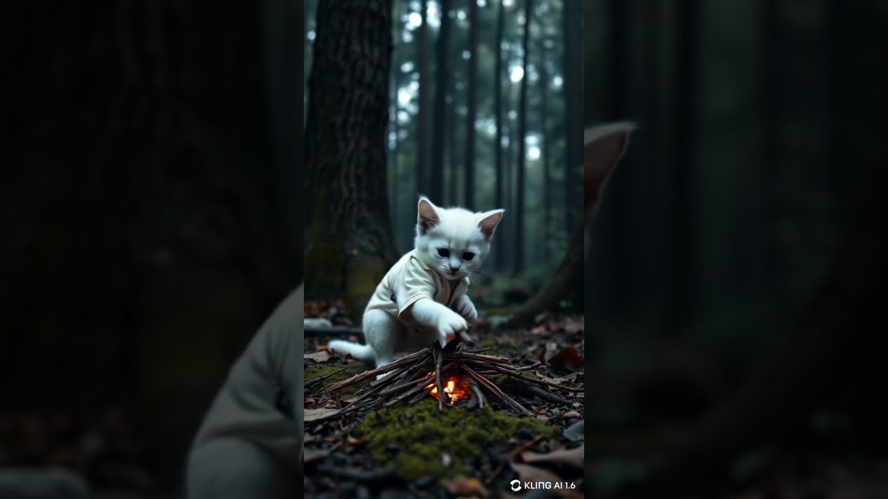 small cat activity when fishing in the forest 