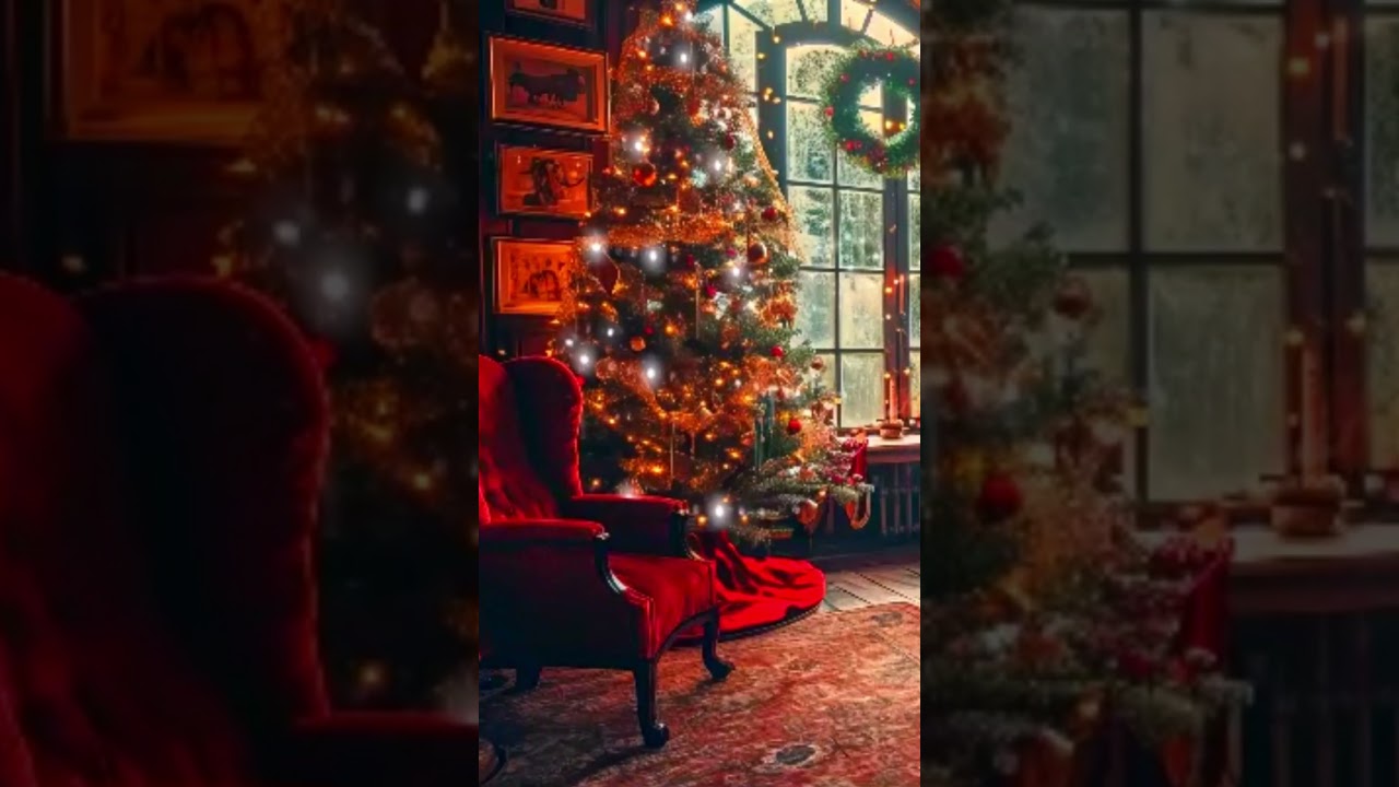 Cozy Christmas Room with Fireplace, Snowfall, and Holiday Magic  