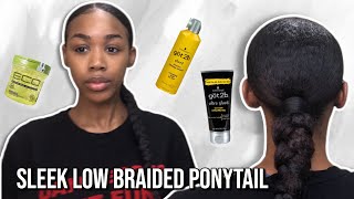 Easy Sleek Low Braided Ponytail Tutorial | Natural Hair NO HEAT