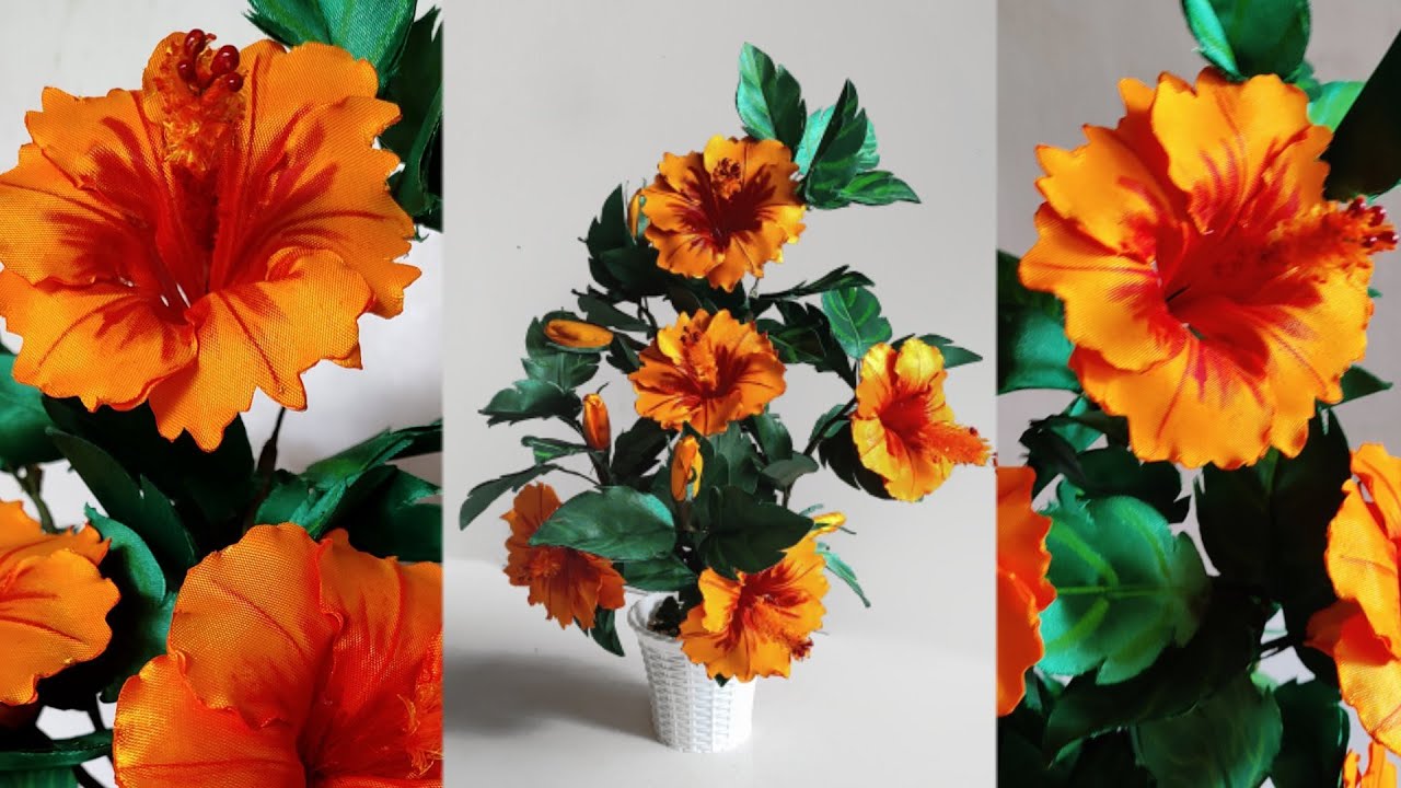 DIY Hibiscus flowers | satin ribbon hibiscus | flower making | tutorials | ribbon pollen | decor