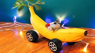 CAR From Banana. Toy Car. How to Make car with DC motor at home. Pulley-Driven Car