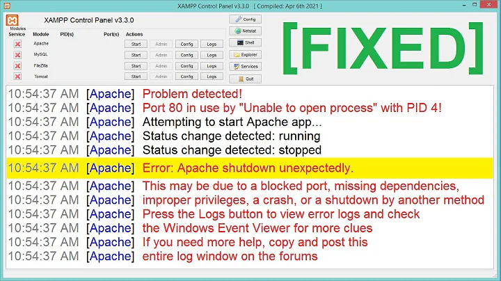 [FIXED] XAMPP Error Apache Shutdown Unexpectedly