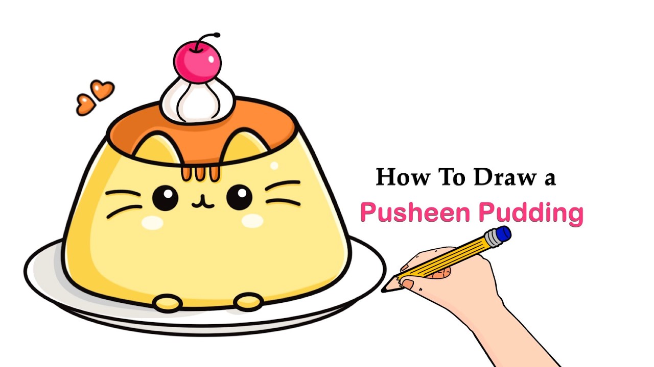 🍮🐱 How To Draw Pusheen Cat’s Pudding Easy | Step-by-Step Cute Dessert Drawing Tutorial