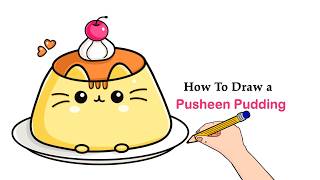 🍮🐱 How To Draw Pusheen Cat’s Pudding Easy | Step-by-Step Cute Dessert Drawing Tutorial screenshot 2