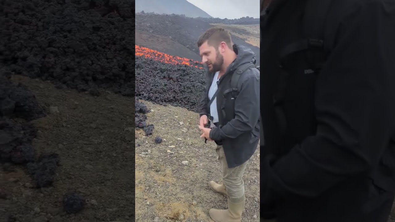 Bare Hand Touching Iceland Lava Flow Volcano Burn Fire Lavaflow Stupid Funny