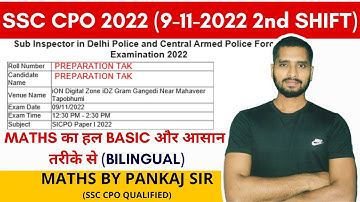 SSC CPO 2022 MATHS SOLUTION | 9 November, 2nd Shift Solved Paper by PANKAJ SIR
