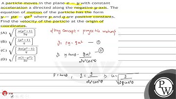 A particle moves in the plane \( x-y \) with constant acceleration a directed along the negative...