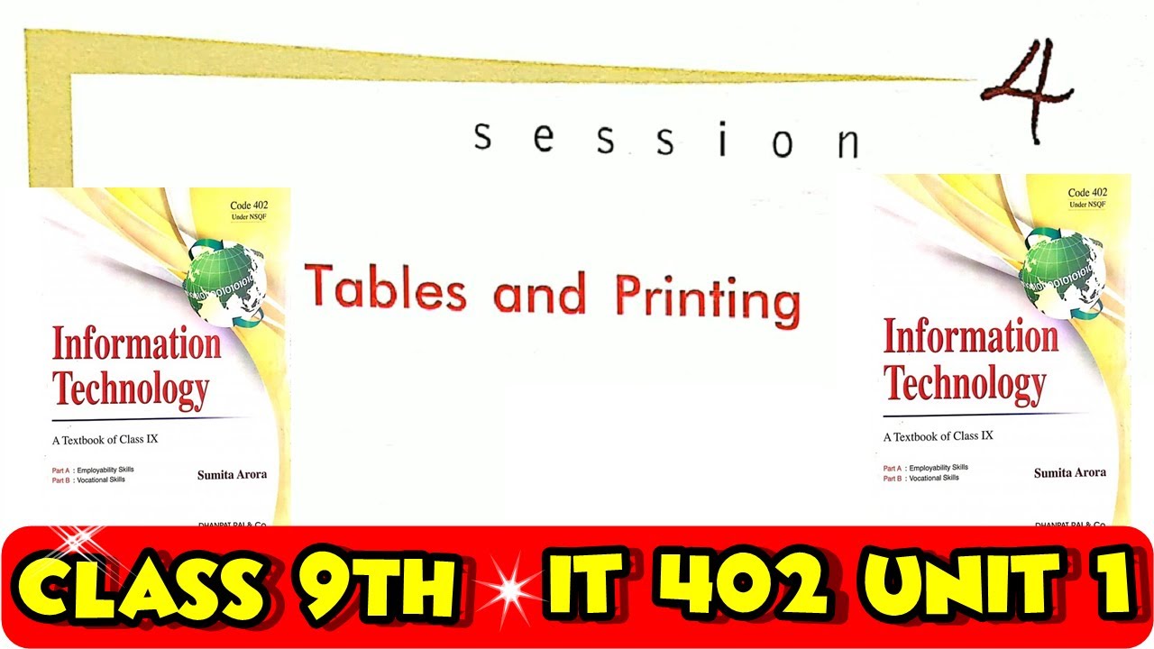 Sumita Arora Tables and Printing Class 9th Information Technology 402 ...