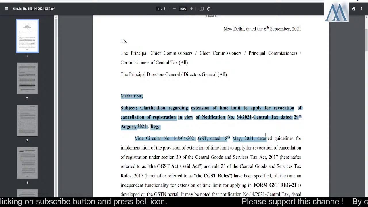 CBIC Circular-Extension of Due Date to file Revocation Application for Cancellation of Registration