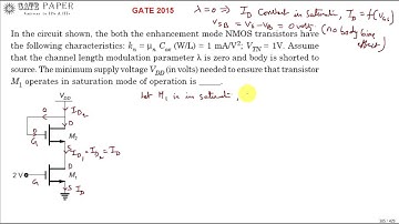 GATE 2015 ECE Minimum supply voltage Vdd needed to ensure Transistor M1 in saturation