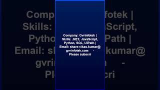RPA UiPath Developer Role@Gvrinfotek#JobAlert #Jobs #trending #trendingshorts #viralshorts