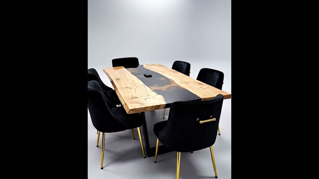 Black and gold live edge river table 