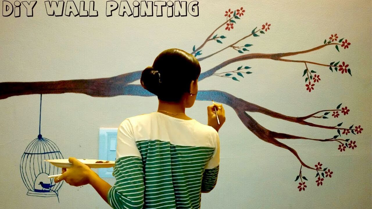 Diy Simple Tree Wall Painting For Any Room Wall Painting Tutorial 2017 How To Paint Tree On Wall