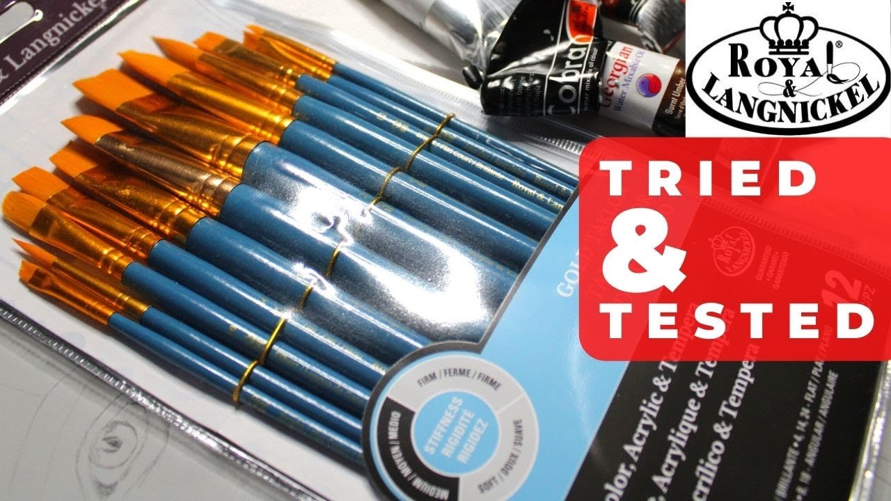 Royal & Langnickel Pinsel-Set – 12 Teile | Burgunder Taklon, Lange Griffe | Für Acryl, Aquarell, Öl